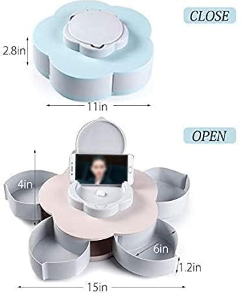 MANIH 5 Compartments Flower Small Size Serving Rotating Tray For Dry Fruit Candy Chocolate Snacks Storage Box With Mobile Phone Stand - Image 2