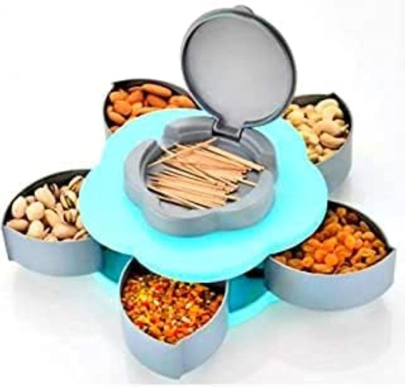 MANIH 5 Compartments Flower Small Size Serving Rotating Tray For Dry Fruit Candy Chocolate Snacks Storage Box With Mobile Phone Stand - Image 3