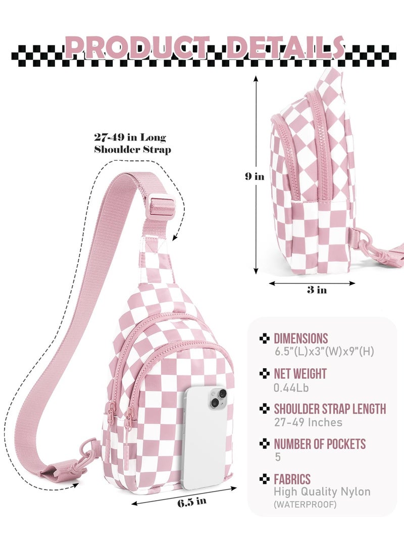 MEISEY Checkered Sling Bag for Women Small Backpack Crossbody Chest Bag Fanny Packs Purses (Checkered Sling Bag - Light pink) - Image 3