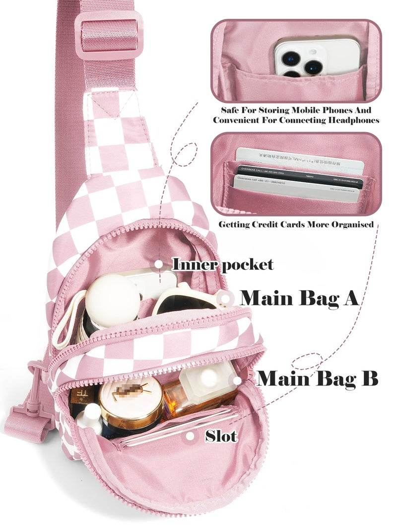 MEISEY Checkered Sling Bag for Women Small Backpack Crossbody Chest Bag Fanny Packs Purses (Checkered Sling Bag - Light pink) - Image 4