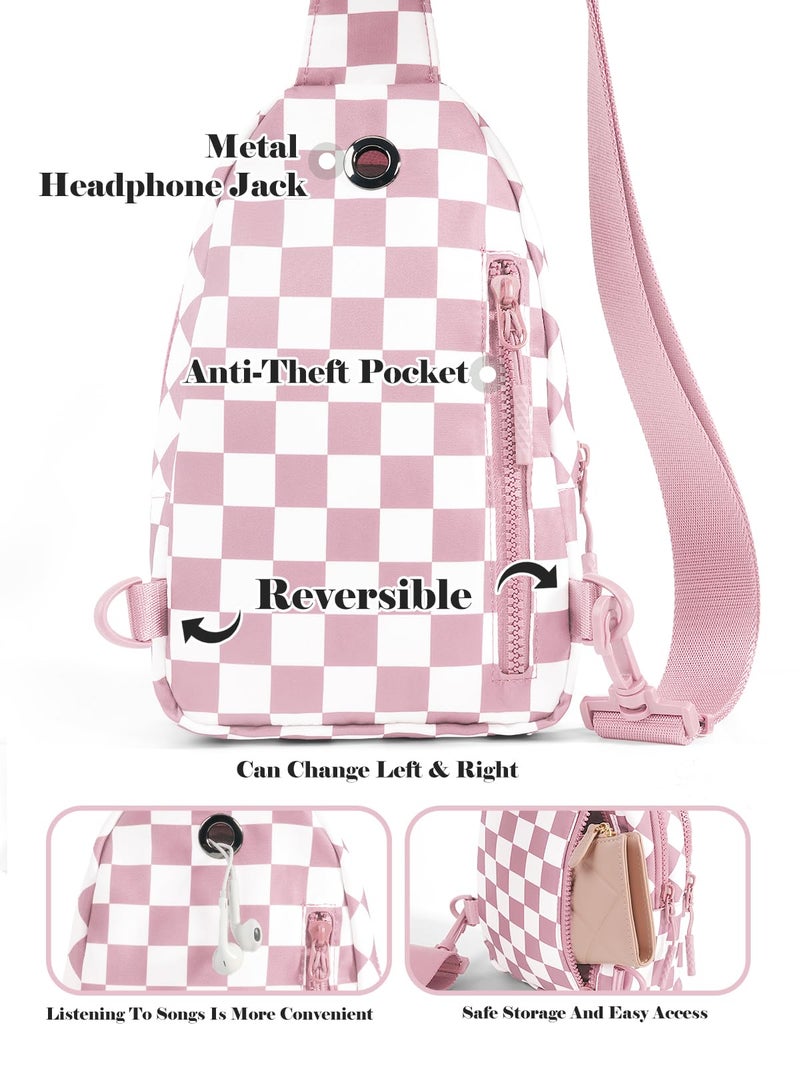 MEISEY Checkered Sling Bag for Women Small Backpack Crossbody Chest Bag Fanny Packs Purses (Checkered Sling Bag - Light pink) - Image 5