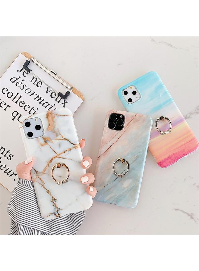 زبون جراب لهاتف iPhone 11 مصنوع من مادة TPU الناعمة الرخامية مع حلقة معدنية وحامل أحجار الراين جراب واقٍ للهاتف المحمول - Image 4