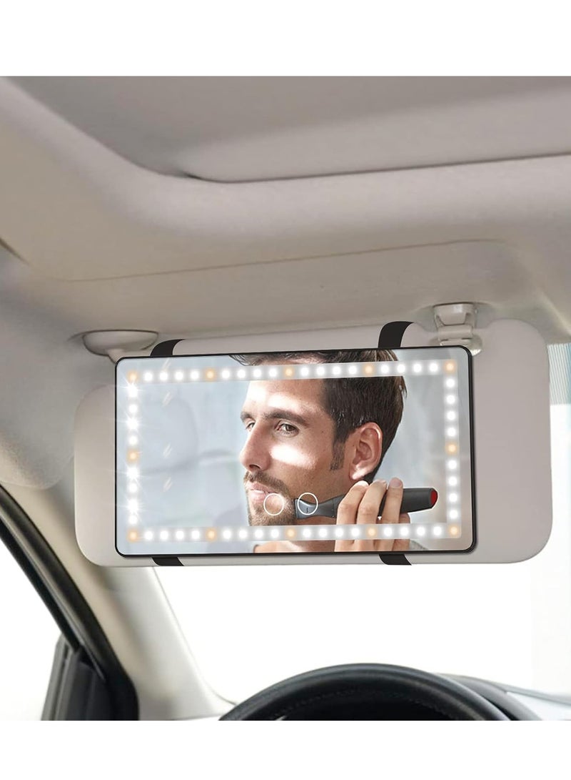 أونليماي فقط مرآة تجميلية مزودة بحاجب شمس للسيارة، مع 3 أوضاع إضاءة و60 مصباح LED - مرآة تجميلية قابلة لإعادة الشحن وقابلة للتعتيم ومشبك للرؤية الخلفية، عالمية للسيارات الرياضية متعددة الاستخدامات (أسود) - Image 2