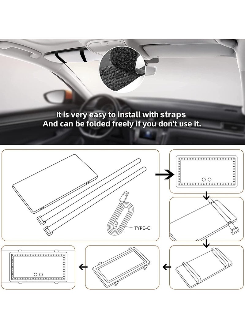 أونليماي فقط مرآة تجميلية مزودة بحاجب شمس للسيارة، مع 3 أوضاع إضاءة و60 مصباح LED - مرآة تجميلية قابلة لإعادة الشحن وقابلة للتعتيم ومشبك للرؤية الخلفية، عالمية للسيارات الرياضية متعددة الاستخدامات (أسود) - Image 4