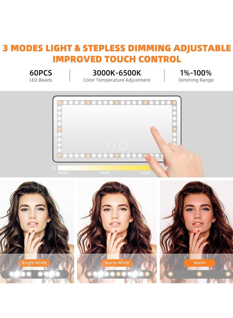 أونليماي فقط مرآة تجميلية مزودة بحاجب شمس للسيارة، مع 3 أوضاع إضاءة و60 مصباح LED - مرآة تجميلية قابلة لإعادة الشحن وقابلة للتعتيم ومشبك للرؤية الخلفية، عالمية للسيارات الرياضية متعددة الاستخدامات (أسود) - Image 5