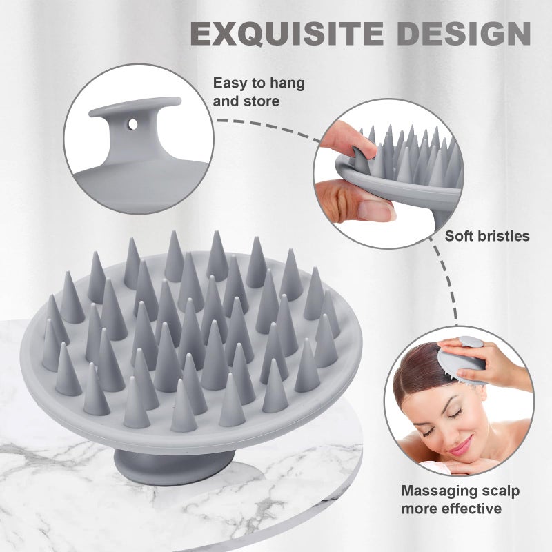 Meartchy Silicone Scalp Massager Shampoo Brush, Scalp Brush for Hair Growth & Dandruff Removal, Hair Scrubber Scalp Stimulator Exfoliator Brush with Soft Bristles for Wet Dry Scalp Care (Grey) - Image 3