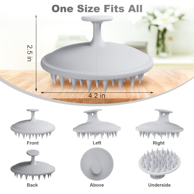 Meartchy Silicone Scalp Massager Shampoo Brush, Scalp Brush for Hair Growth & Dandruff Removal, Hair Scrubber Scalp Stimulator Exfoliator Brush with Soft Bristles for Wet Dry Scalp Care (Grey) - Image 2