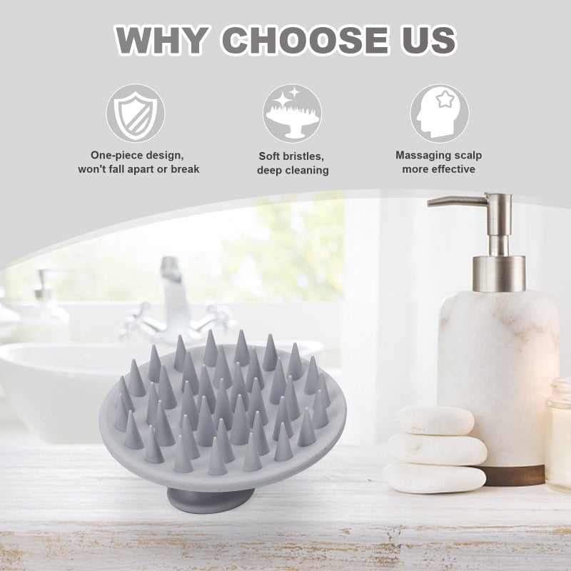 Meartchy Silicone Scalp Massager Shampoo Brush, Scalp Brush for Hair Growth & Dandruff Removal, Hair Scrubber Scalp Stimulator Exfoliator Brush with Soft Bristles for Wet Dry Scalp Care (Grey) - Image 5