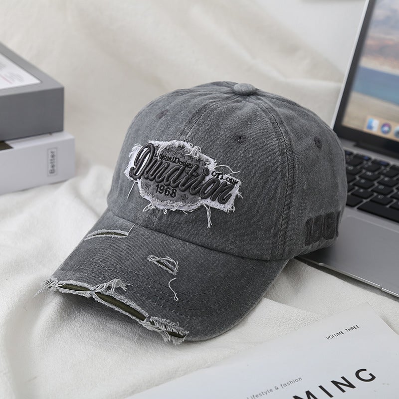 English Cap Women Washed Embroidered Distressed Sun Protection Hat Cotton - Image 1