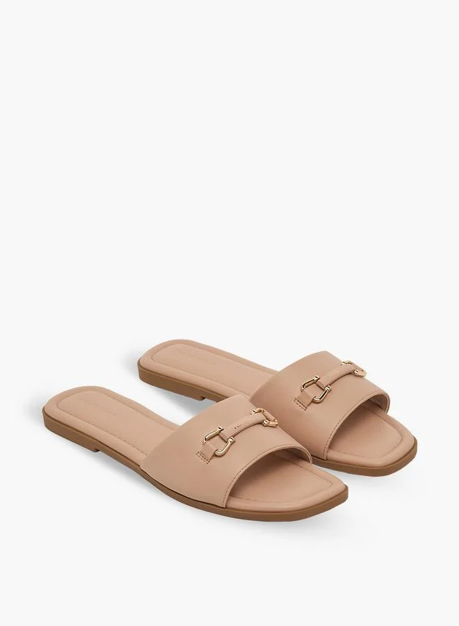 Women Metallic Accent Slide Sandals