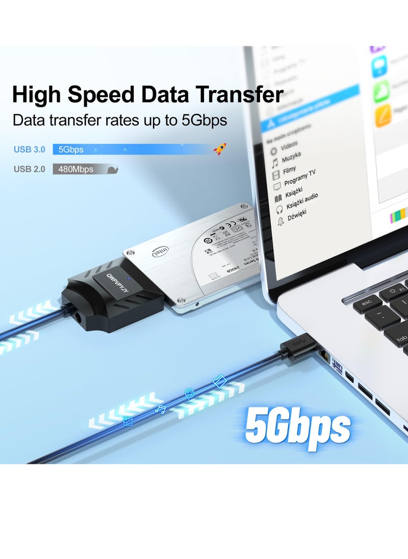 Excefore - SATA to USB Adapter, USB 3.0 Hard Drive to USB Adapter for 2.5 Inch HDD/SSD, USB to Sata Adapter, External Hard Drive Reader, (No Power Supply) - Image 1