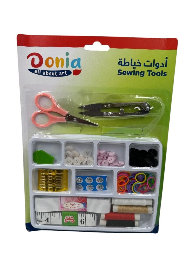 Sewing Kit Set With Scissors, Stitch Buttons, Measuring Tapes And Threads