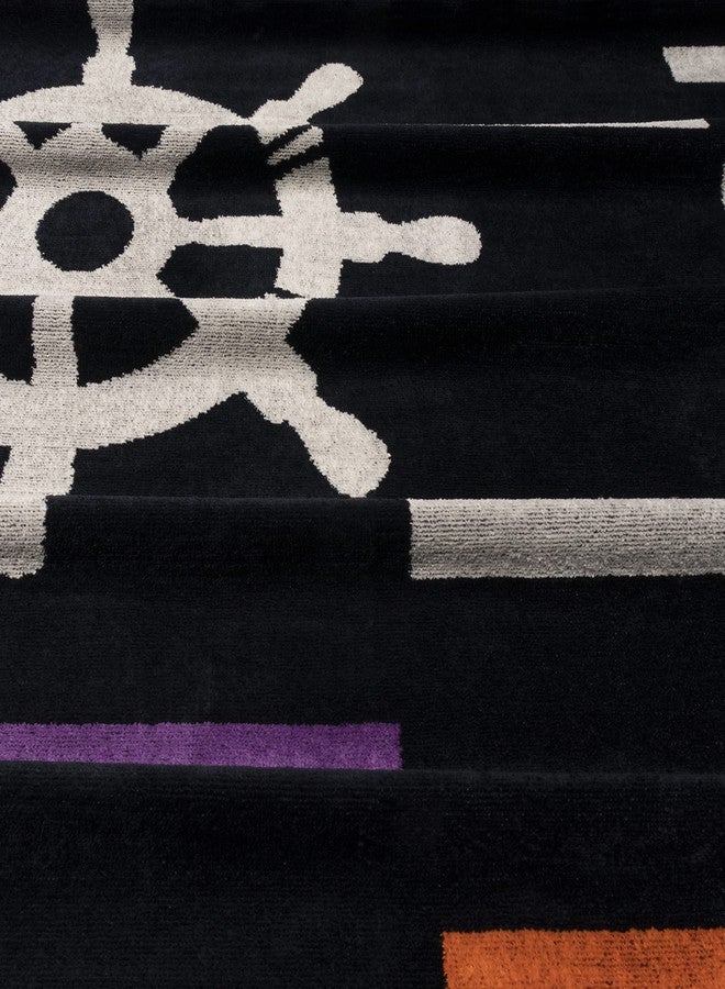 سوبيريور منشفة شاطئ كبيرة الحجم بتصميم عجلة دوارة ريترو فاخرة، 35 بوصة × 67 بوصة، لون أسود - Image 3