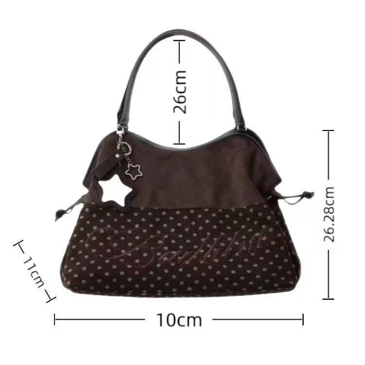 Women's Faux Leather Embroidered Leopard Star Polka Dot Large Capacity Shoulder Tote Bag with Mirror Pendant - Image 1