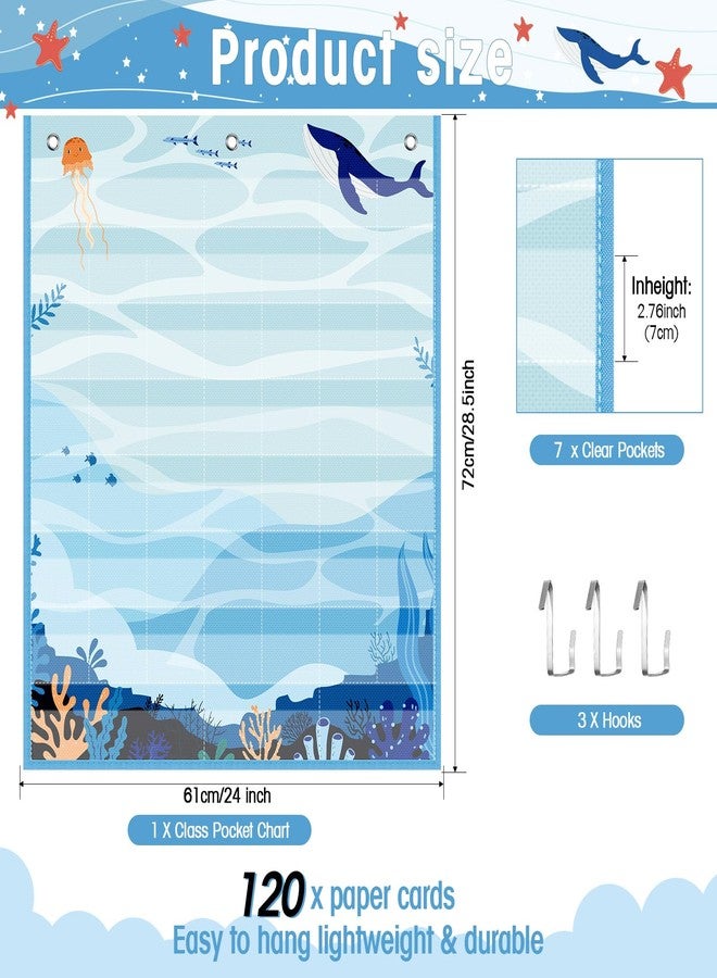 Sinload Classroom Calendar Pocket Chart Set Calendar Bulletin Board Set Seasons Festival Weather Pocket Chart for Classroom Decoration Back to School Supplies (Under the Sea,Blue) - Image 3