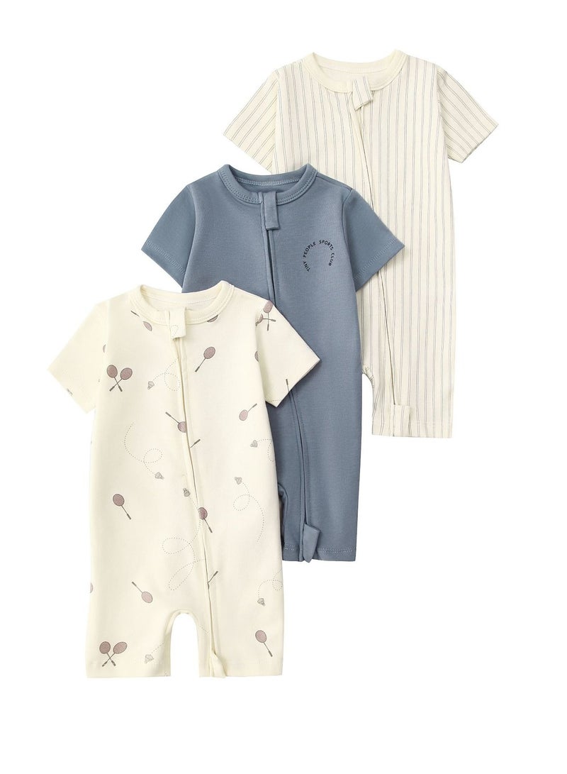 CICILADY Baby 3-Pack Short-Sleeve Onesies Bodysuit Baby Boy Girl Cotton Short Sleeve Zipper Rompers Infant 2-way Zippers Comfy Summer Jumpsuit