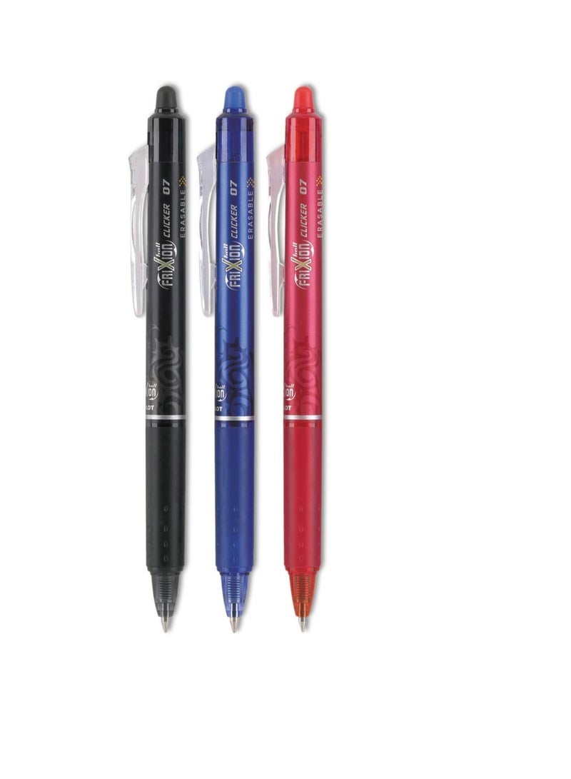 PILOT PILOT 3-Piece Frixion Erasable Ball Pen 0.7mm Tip Multicolour 