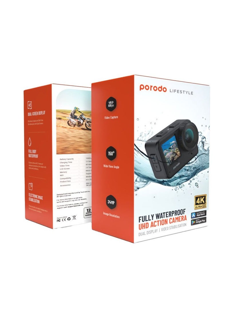 Porodo Lifestyle Fully Waterproof UHD Action Camera Dual Display With Video Stabilisation - pzsku/ZB4210F1999F044D2533CZ/45/_/1735367955/cd90d13c-5bda-4bdb-a9c3-381928076de8