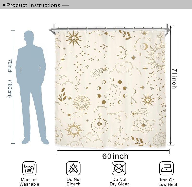 MIYOTAA MOON PERST SELESTIAL SARTAIN SET 60WX71H Inves Mysterious Constellation Amstollation Beige Tarot Witchy Polyester Bathrate Stain مع 12 Hooks - Image 3