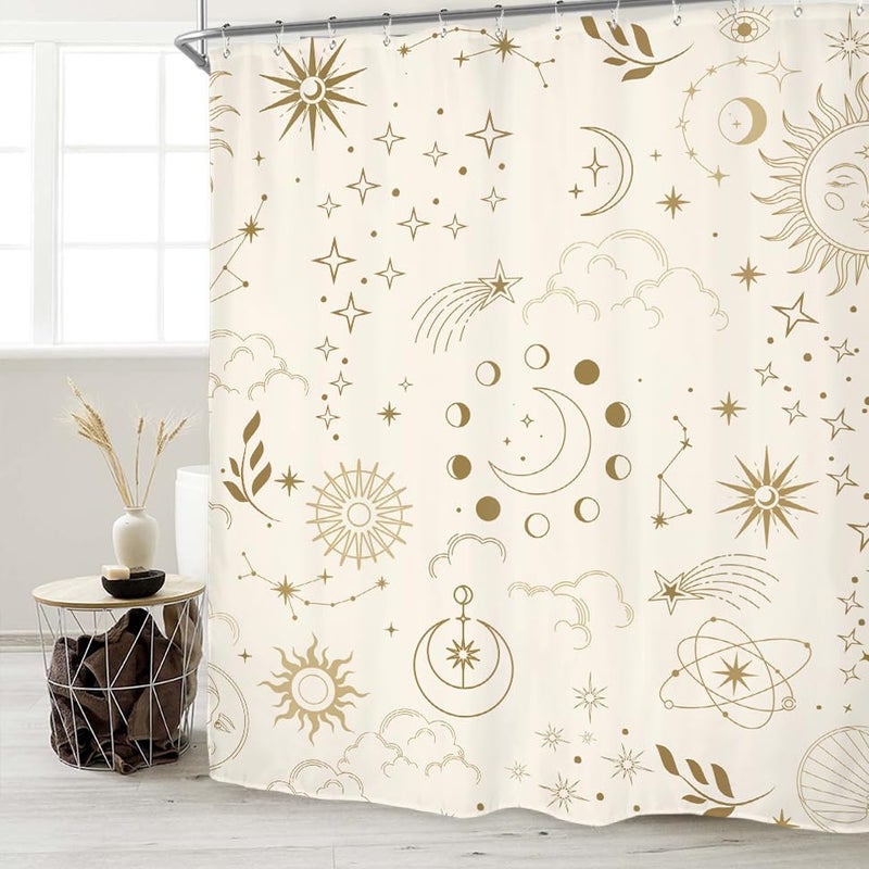MIYOTAA MOON PERST SELESTIAL SARTAIN SET 60WX71H Inves Mysterious Constellation Amstollation Beige Tarot Witchy Polyester Bathrate Stain مع 12 Hooks - Image 2