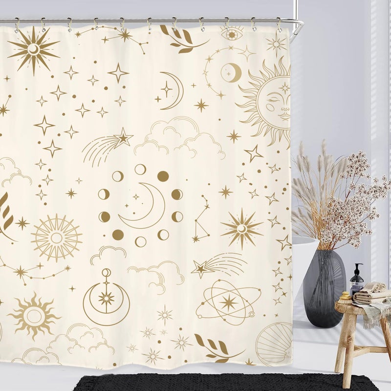 MIYOTAA MOON PERST SELESTIAL SARTAIN SET 60WX71H Inves Mysterious Constellation Amstollation Beige Tarot Witchy Polyester Bathrate Stain مع 12 Hooks - Image 5