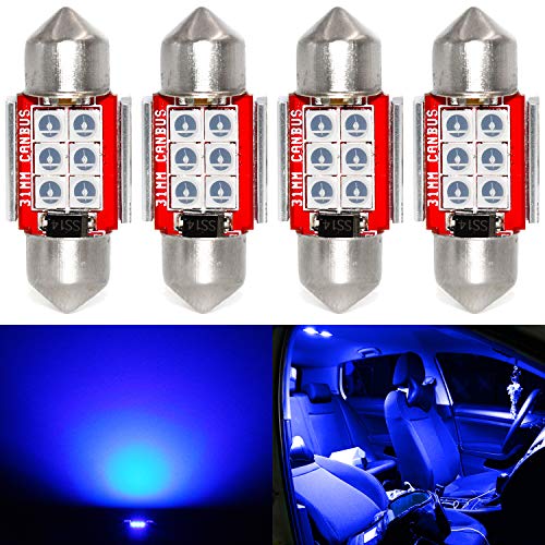 مصباح LED أزرق فائق السطوع PHINLION DE3175 125 31mm DE3021 DE3022 لمبات LED صغيرة لداخل السيارة للقراءة على الخريطة وإضاءة القبة والصندوق وإضاءة المجاملة - عبوة من 4