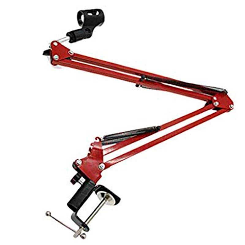 Brain Freezer Microphone Stand with Suspension Boom Scissor Arm – Adjustable Universal Clamp with Mic Holder (Red) - Image 1