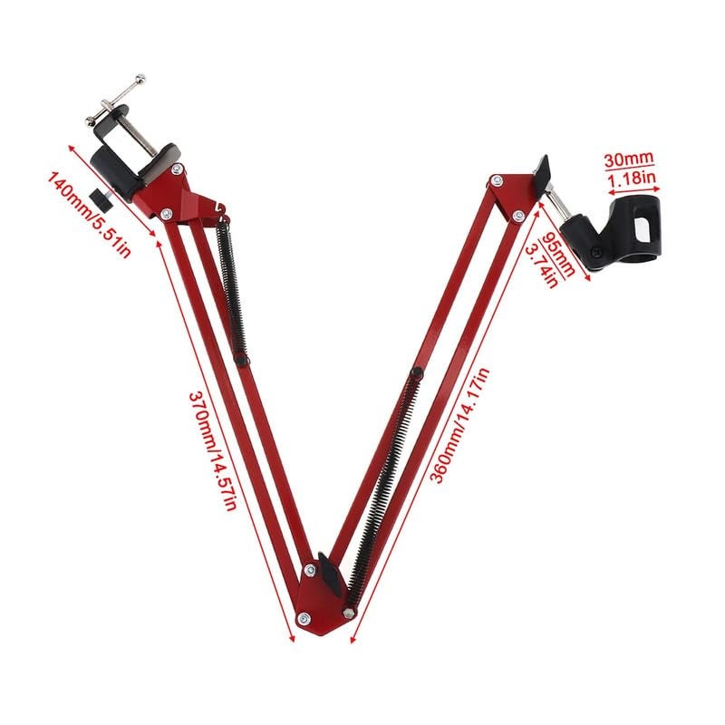 Brain Freezer Microphone Stand with Suspension Boom Scissor Arm – Adjustable Universal Clamp with Mic Holder (Red) - Image 2