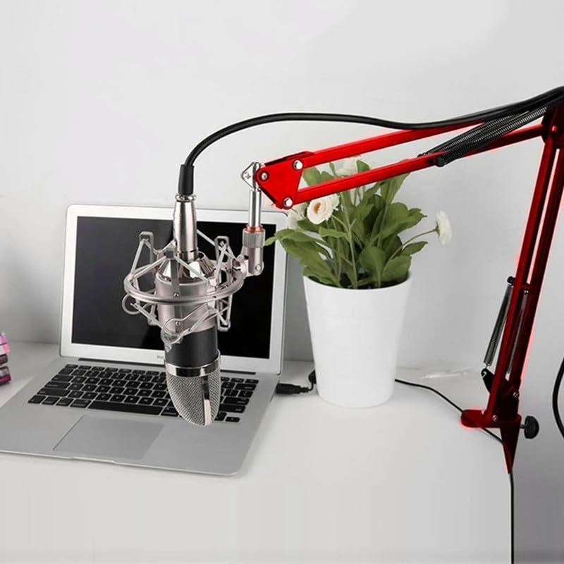 Brain Freezer Microphone Stand with Suspension Boom Scissor Arm – Adjustable Universal Clamp with Mic Holder (Red) - Image 4
