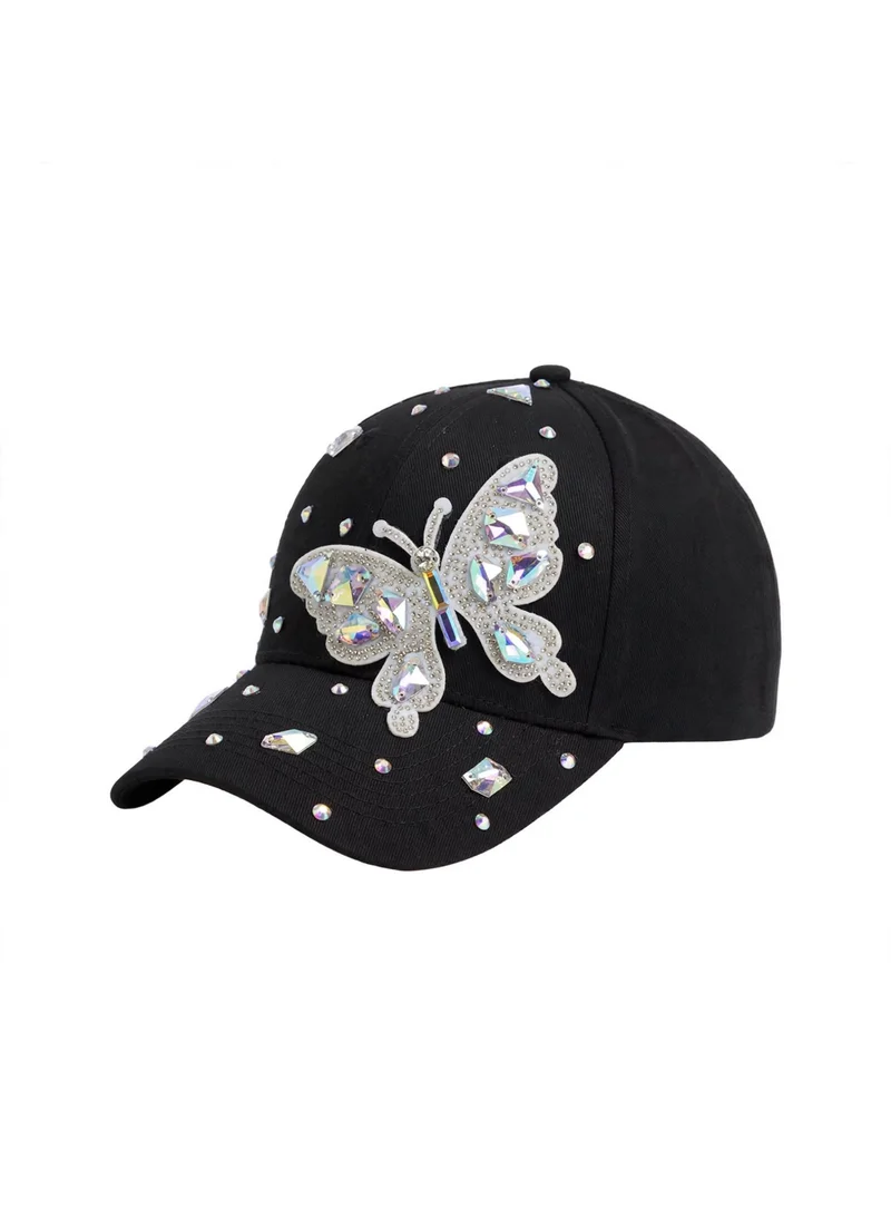 Mobcos Women's Luxury Embellished Baseball Cap, Elegant Adjustable Fashion Hat for Casual Wear & Travel | Onyx Crystal Wings
