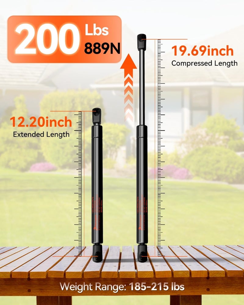 PAMAGOO 20 inch Gas Struts 200lb(185-215 lbs) 889 N, 20" Shock Lift for Heavy Duty Lid Bed RV Murphy Bed Piston Hatch Door Trap Door Tonneau Cover 2 Pack - Image 2