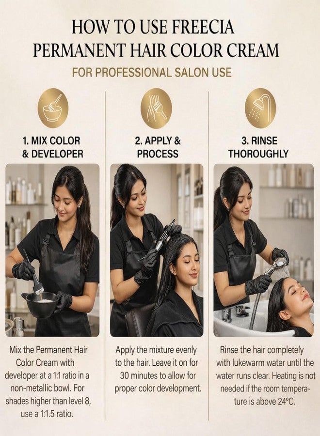 Freecia Permanent Hair Color Cream 3.66 -Extra Dark Violet Brown, Professional Hair Dye, Long Lasting Damage-Free Hair Color with Argan Oil, Revives Dull Color, Smooth & Shiny Salon Finish, For All Hair Types - 100ml - Image 5