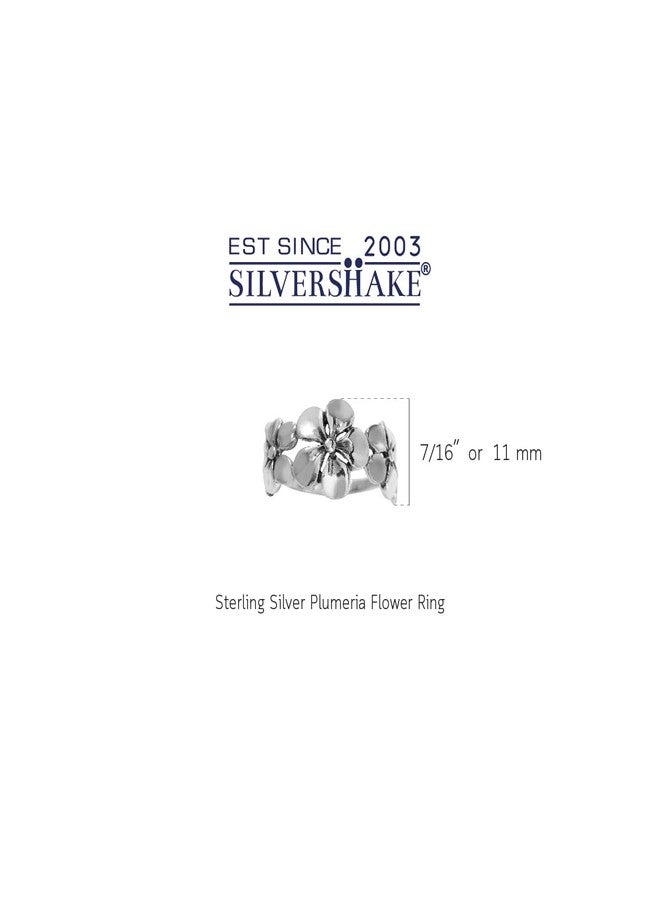 Silvershake 11mm Antique Finish 925 Sterling Silver 3 Plumeria Flowers Ring Size 9 - Image 2