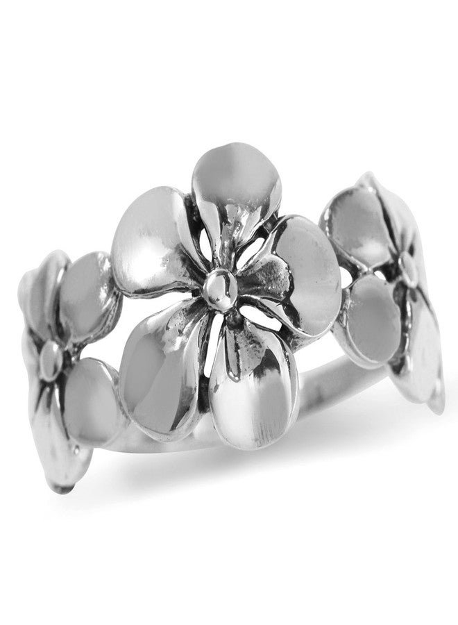 Silvershake 11mm Antique Finish 925 Sterling Silver 3 Plumeria Flowers Ring Size 9 - Image 1