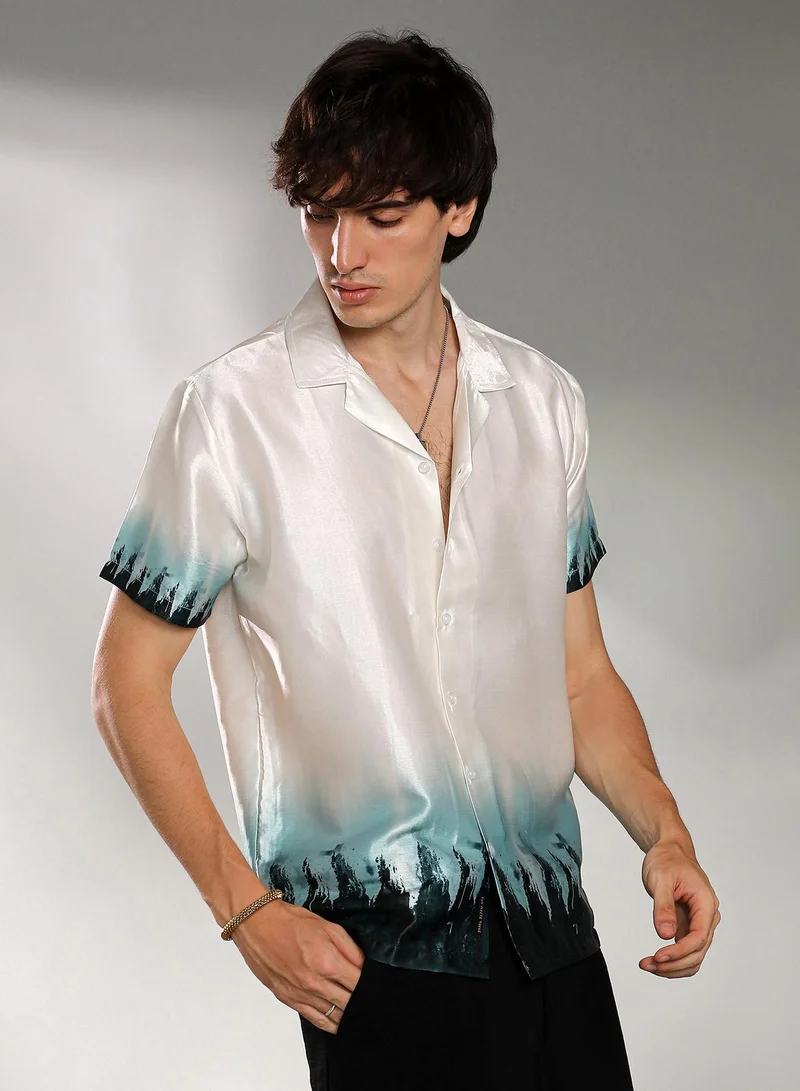 Campus Sutra Men's Ivory White & Pine Green Pine Ombre Shirt