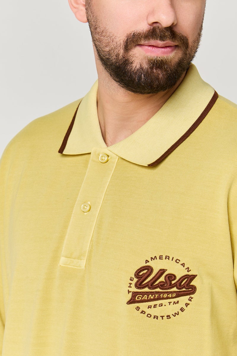 GANT Men Regular Fit Embroidered Logo Short Sleeve Polo Shirt, Light Yellow - Image 2