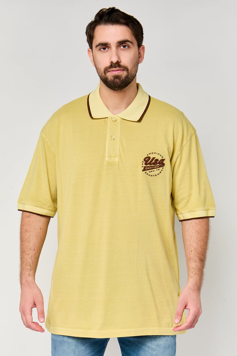 GANT Men Regular Fit Embroidered Logo Short Sleeve Polo Shirt, Light Yellow - Image 1