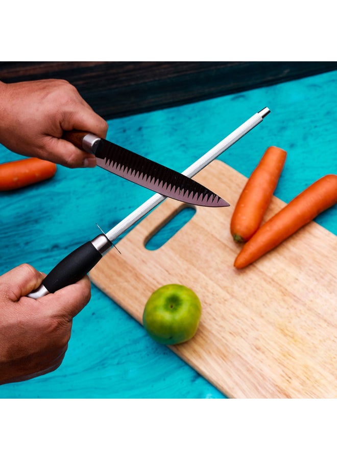 Royalford Knife Sharpener Chrome Plated Carbon Steel With Convenient Pp Handle Premium Quality 29.8 X 3.7 X 2.5Cm Multicolor Silver/Black - Image 5