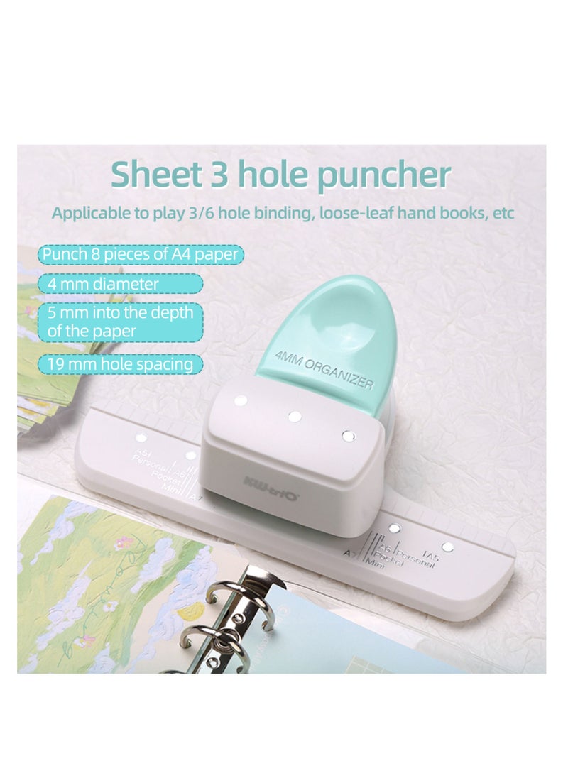 Kw-trio - Loose Leaf Hole Punch Daily Planner Adjustable 3 Hole Paper Puncher for A8 Mini / A7 / A7 Pocket / A6 / A6 Personal / A5 Size 8 Sheet Capacity Notebooks Scrapbooking Supplies - Image 1