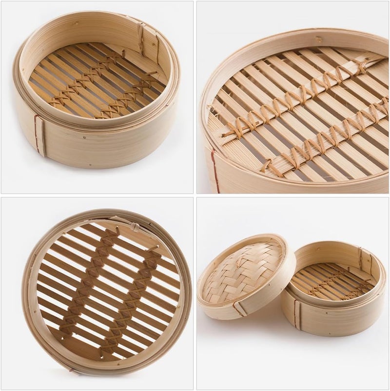 Batch consistent craftsmanship Steamer Basket with Lid 22cm Traditional Asian Wooden Steam Basket for Dumplings Buns and Vegetables Home Kitchen Cooking Container Classic design alternatives - Image 3