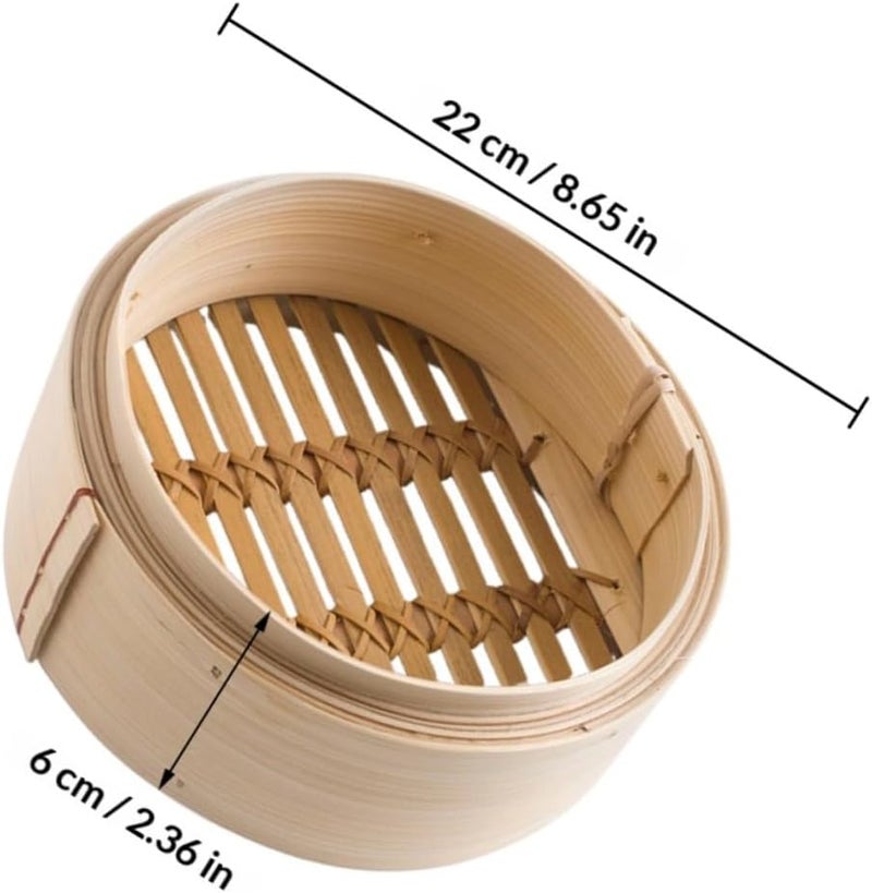 Batch consistent craftsmanship Steamer Basket with Lid 22cm Traditional Asian Wooden Steam Basket for Dumplings Buns and Vegetables Home Kitchen Cooking Container Classic design alternatives - Image 2