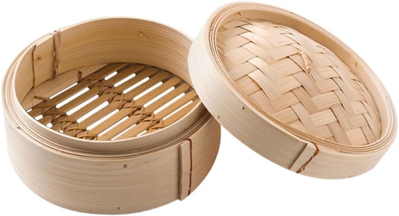 Batch consistent craftsmanship Steamer Basket with Lid 22cm Traditional Asian Wooden Steam Basket for Dumplings Buns and Vegetables Home Kitchen Cooking Container Classic design alternatives - Image 1