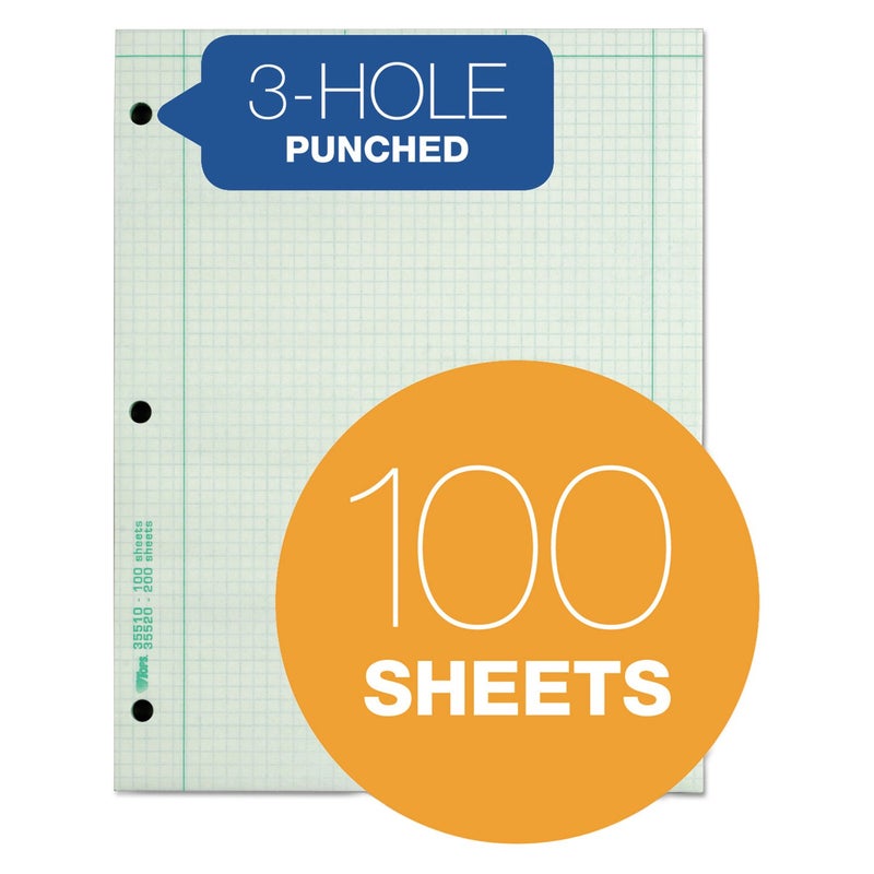 TOPS Engineering Computation Pad, 3-Hole Punched, 8.5 x 11 Inches, 5 Squares per Inch, 100 Sheets, Green, (35510) - Image 5