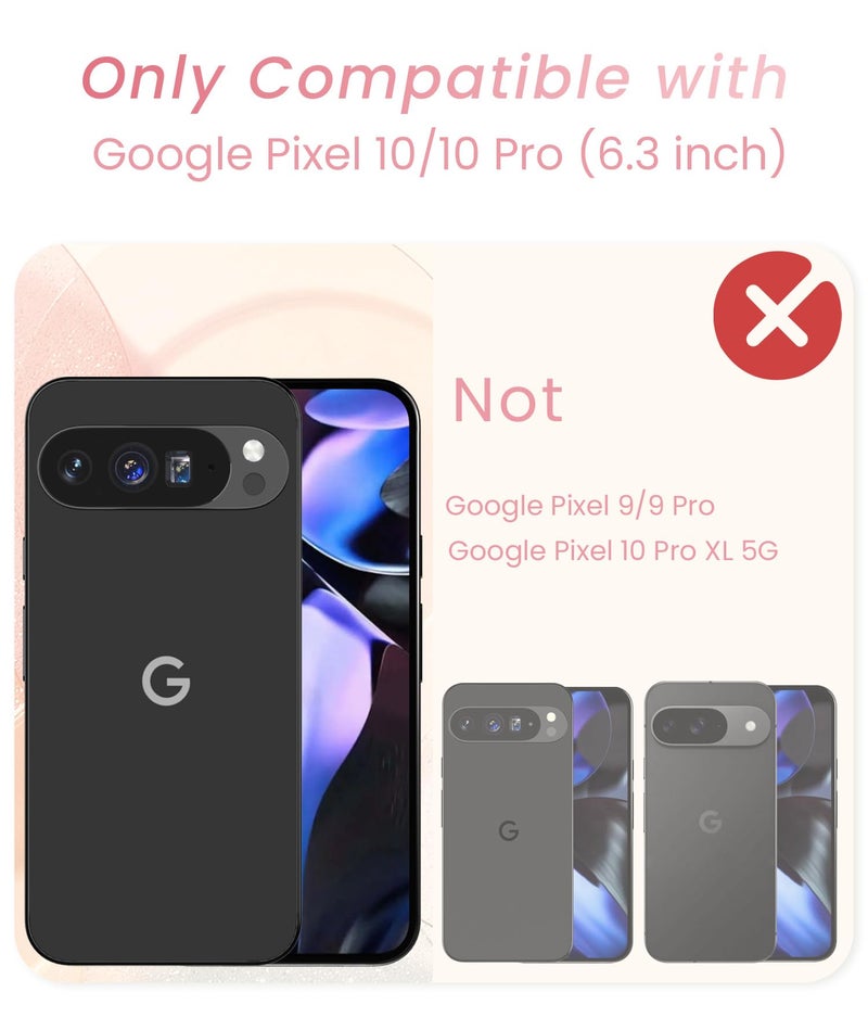 Liufcx for Google Pixel 10/10 Pro Love Heart Kickstand Case with 2X Screen Protector: Luxury Plated Gold Edge Slim Soft TPU Shockproof Protection Case Cover for Pixel 10/10 Pro (Pink) - Image 2