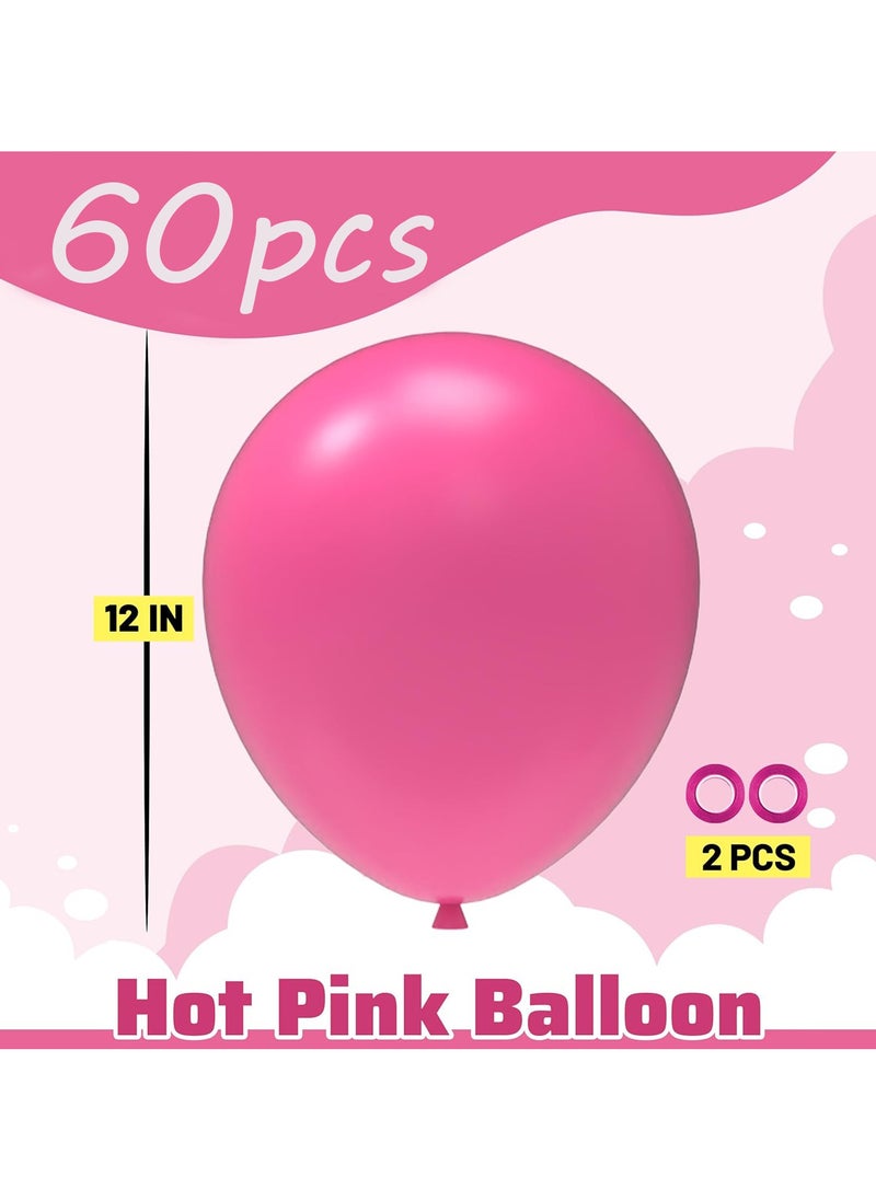 Generic - 62Pcs Hot Pink Party Balloons Kit,12Inch Hot Pink Latex Balloons with Ribbon for Birthday Party Decoration,Baby Shower,Bridal Shower,Wedding - Image 1