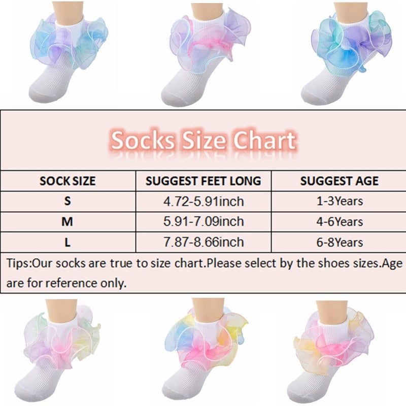 Hopply Toddler Girls Double Lace Socks Turn Cuff Shimmering Big Ruffle Rainbow Style Dress Lace Socks for Infant Kids - Image 3