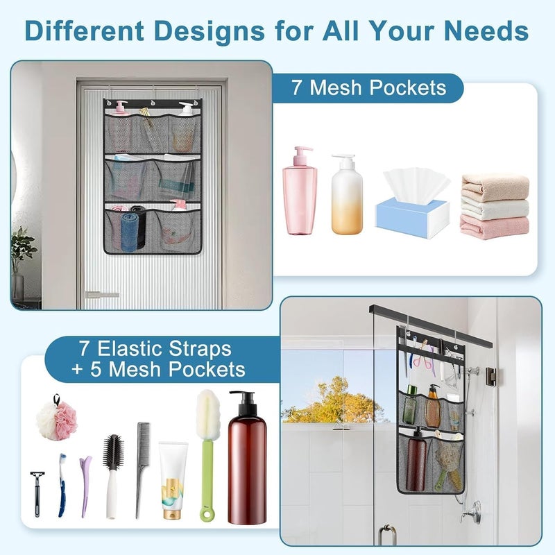 EEEKit Over The Door Storage Organiser, 2PCS Hanging Shower Organizer with Quick Drying Mesh Pockets, Bathroom Shower Bag to Hold Shampoo, Soap, Loofah, and Cruise Ship Essentials - Image 3