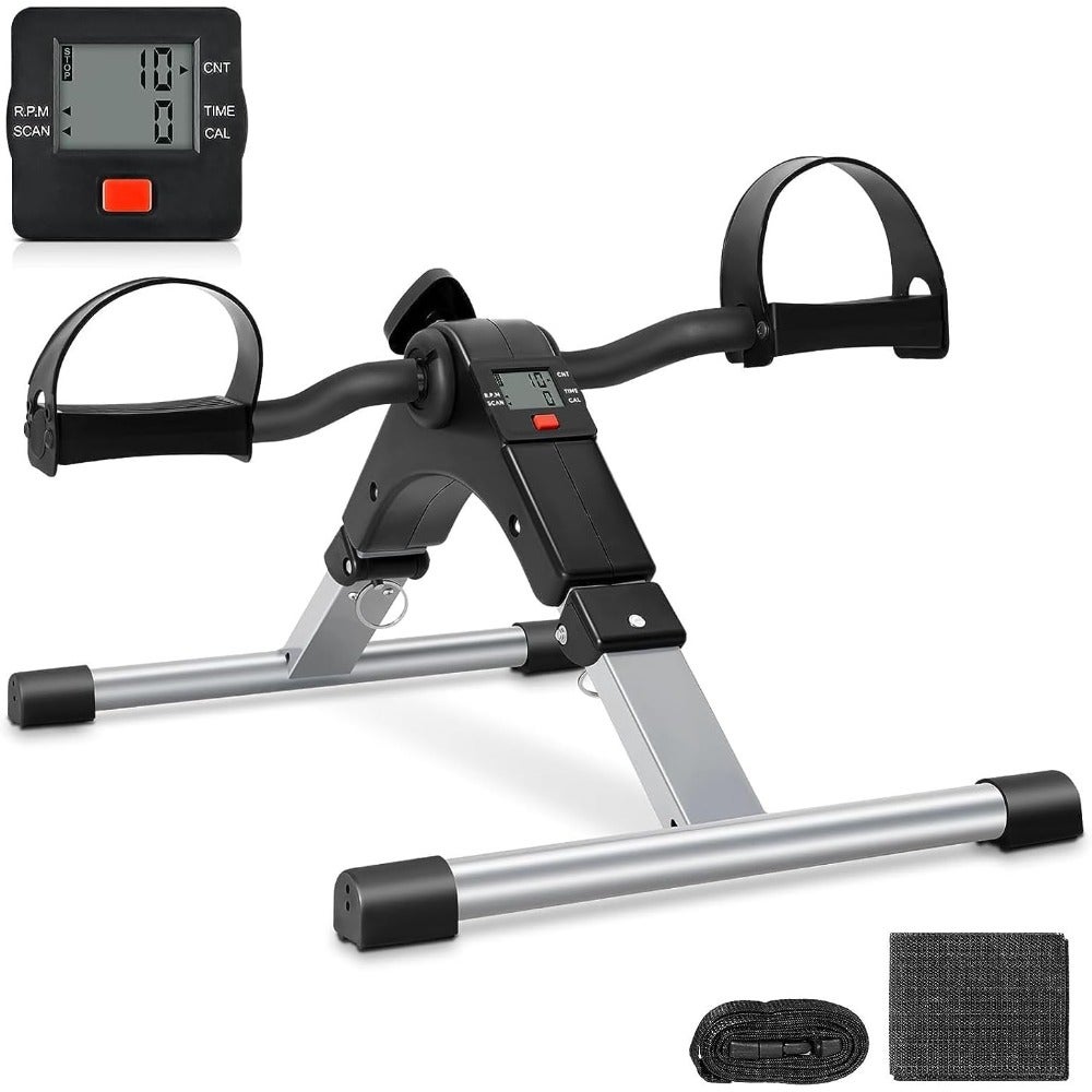 Folding Pedal Exerciser, Under Desk Bike Pedal Exerciser, Mini Under Desk Exercise Bike Foot Hand Cycle Portable, Arm and Leg Exercise Peddler Machine with LCD Monitor
