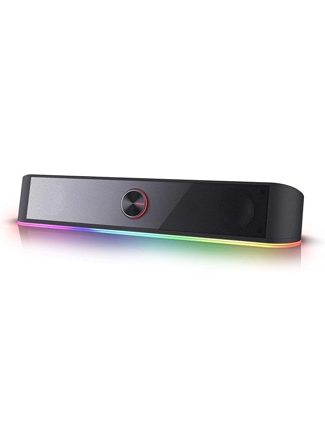 REDRAGON - Gs560 Adiemus Rgb Desktop Soundbar 2.0 Channel Computer Speaker With Dynamic Lighting Bar Audio Light Sync Display Touch Control Backlit With Volume Knob Usb Powered W 3.5Mm Cable - Image 1