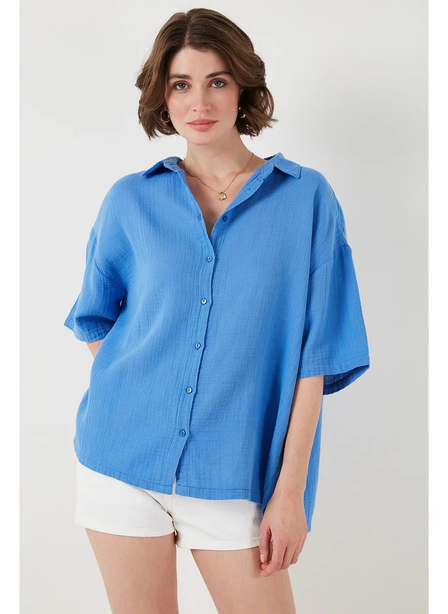 Lela Cotton Regular Fit Slit Short Sleeve Shirt Women's Shirt CF25S166965